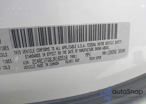 2018 Chrysler Pacifica Touring Plus z USA, uszkodzony, nr VIN 2C4RC1FG6JR165518